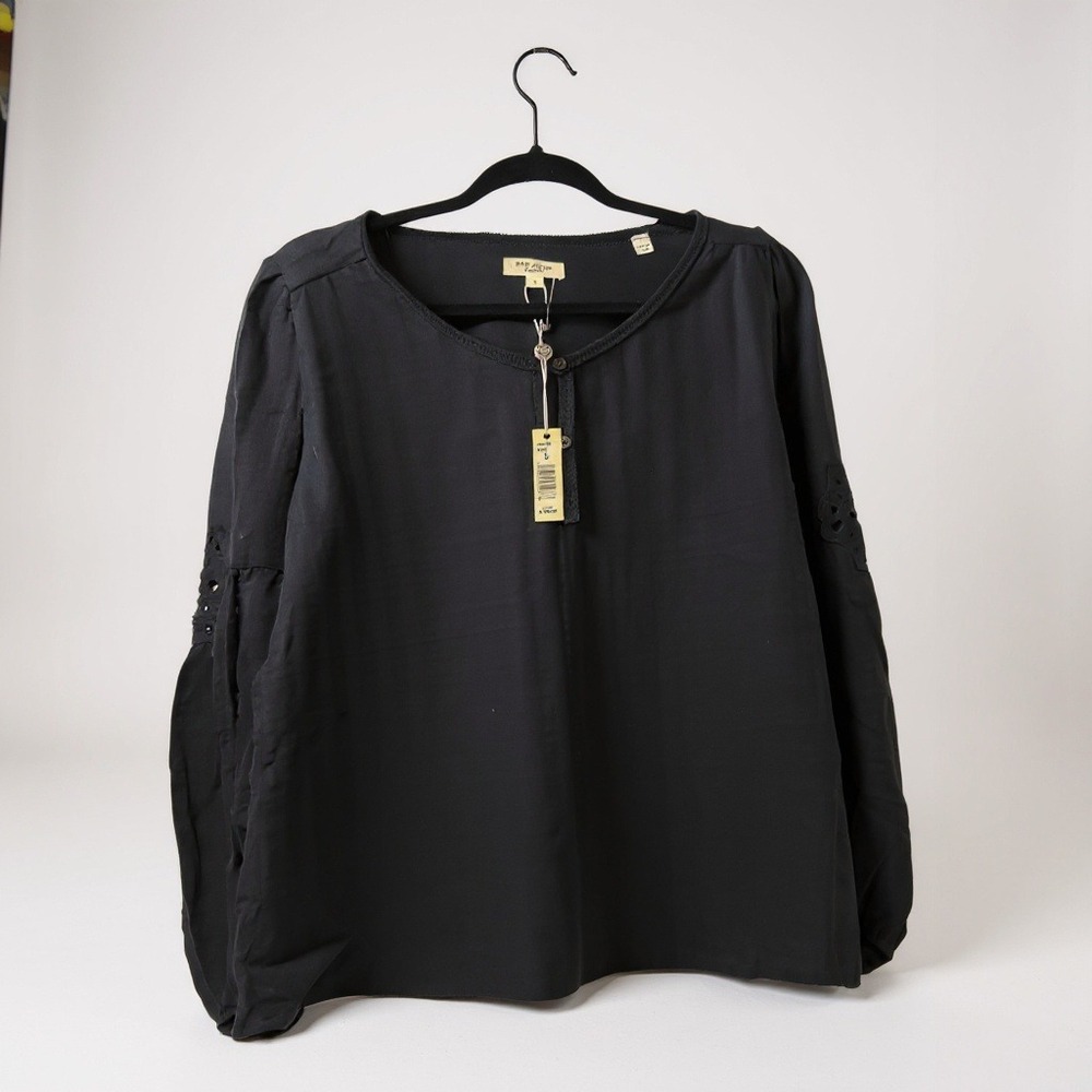 Max Studio London Black Woven Long Sleeve Boho Blouse -‎ Size Small NWT